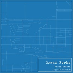 Blueprint US city map of Grand Forks, North Dakota.