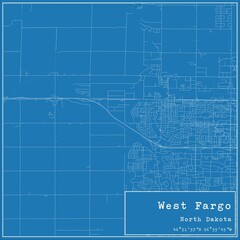 Fototapeta premium Blueprint US city map of West Fargo, North Dakota.