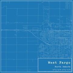 Blueprint US city map of West Fargo, North Dakota.