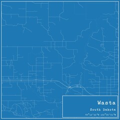Blueprint US city map of Wasta, South Dakota.