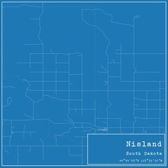Blueprint US city map of Nisland, South Dakota.
