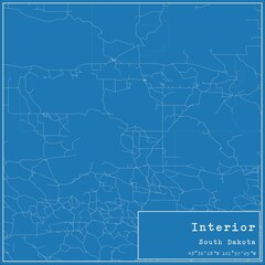 Blueprint US city map of Interior, South Dakota.
