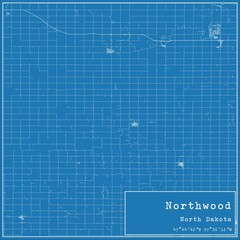 Blueprint US city map of Northwood, North Dakota.