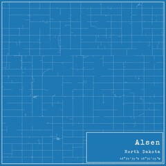Blueprint US city map of Alsen, North Dakota.