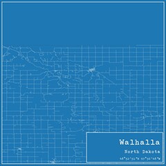 Blueprint US city map of Walhalla, North Dakota.