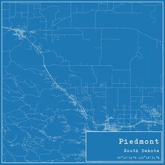 Blueprint US city map of Piedmont, South Dakota.