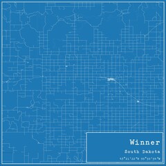 Blueprint US city map of Winner, South Dakota.