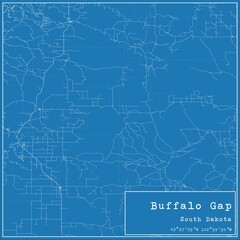 Blueprint US city map of Buffalo Gap, South Dakota.