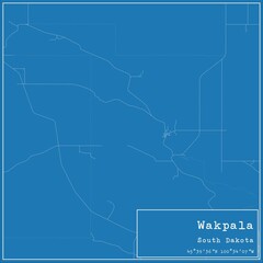 Blueprint US city map of Wakpala, South Dakota.