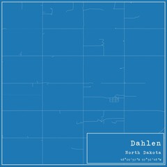 Blueprint US city map of Dahlen, North Dakota.