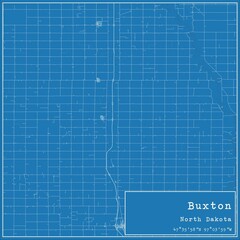 Blueprint US city map of Buxton, North Dakota.