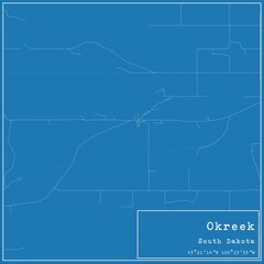 Blueprint US city map of Okreek, South Dakota.