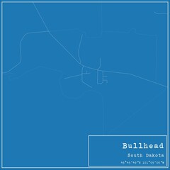 Blueprint US city map of Bullhead, South Dakota.