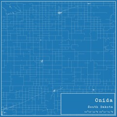 Blueprint US city map of Onida, South Dakota.