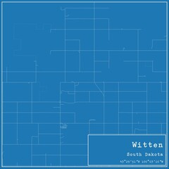Blueprint US city map of Witten, South Dakota.