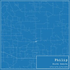 Blueprint US city map of Philip, South Dakota.