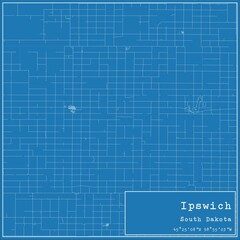 Blueprint US city map of Ipswich, South Dakota.