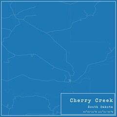 Blueprint US city map of Cherry Creek, South Dakota.