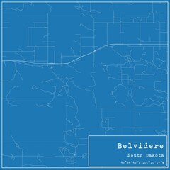 Blueprint US city map of Belvidere, South Dakota.