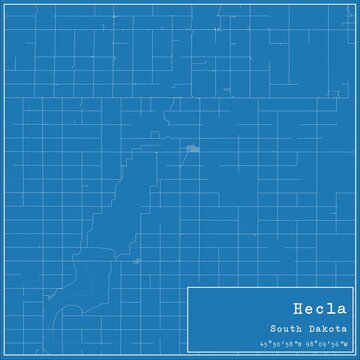 Blueprint US city map of Hecla, South Dakota.