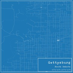 Blueprint US city map of Gettysburg, South Dakota.