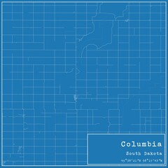 Blueprint US city map of Columbia, South Dakota.