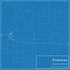 Blueprint US city map of Pukwana, South Dakota.