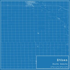 Blueprint US city map of Ethan, South Dakota.