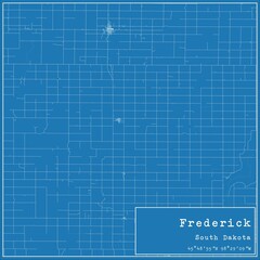 Blueprint US city map of Frederick, South Dakota.