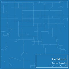 Blueprint US city map of Keldron, South Dakota.