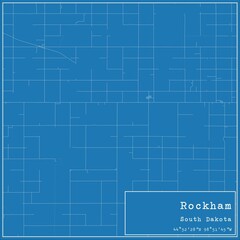 Blueprint US city map of Rockham, South Dakota.
