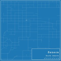 Blueprint US city map of Seneca, South Dakota.