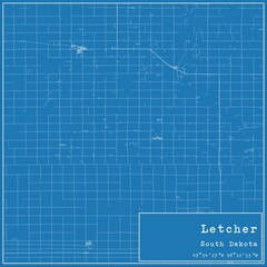 Blueprint US city map of Letcher, South Dakota.