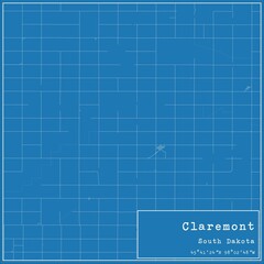 Blueprint US city map of Claremont, South Dakota.