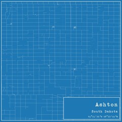 Blueprint US city map of Ashton, South Dakota.