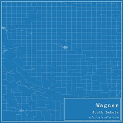 Blueprint US city map of Wagner, South Dakota.