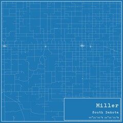 Blueprint US city map of Miller, South Dakota.