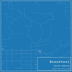Obraz premium Blueprint US city map of Bonesteel, South Dakota.