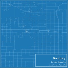 Blueprint US city map of Waubay, South Dakota.