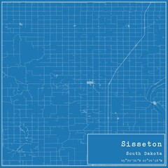Blueprint US city map of Sisseton, South Dakota.