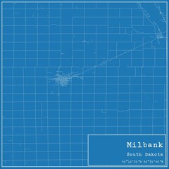 Blueprint US city map of Milbank, South Dakota.