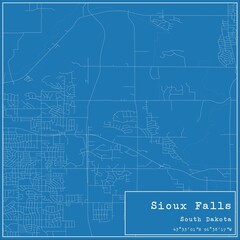 Blueprint US city map of Sioux Falls, South Dakota.