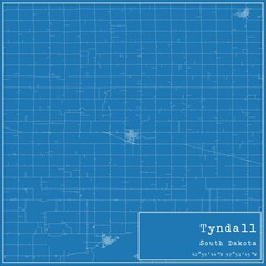 Blueprint US city map of Tyndall, South Dakota.