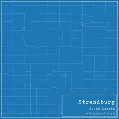 Blueprint US city map of Strandburg, South Dakota.