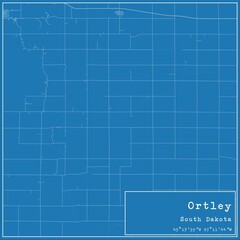 Blueprint US city map of Ortley, South Dakota.