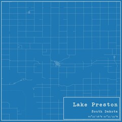 Blueprint US city map of Lake Preston, South Dakota.