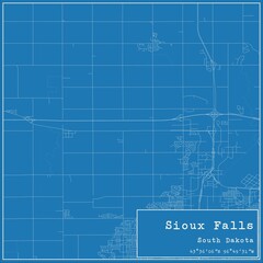 Blueprint US city map of Sioux Falls, South Dakota.