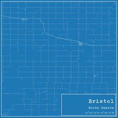 Blueprint US city map of Bristol, South Dakota.
