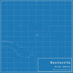 Blueprint US city map of Wentworth, South Dakota.