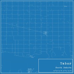 Blueprint US city map of Tabor, South Dakota.